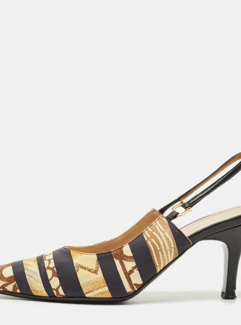 Salvatore Ferragamo Size 38.5 Multicolor Fabric Slingback Pumps