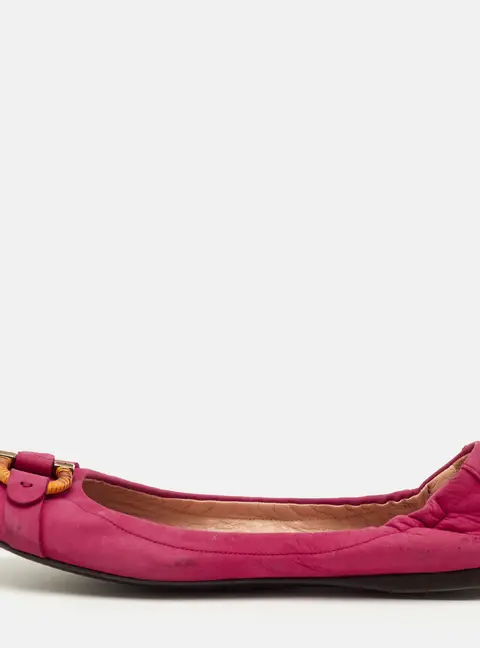 Salvatore Ferragamo Gancini Size 38.5 Pink Nubuck Leather Scrunch Ballet Flats