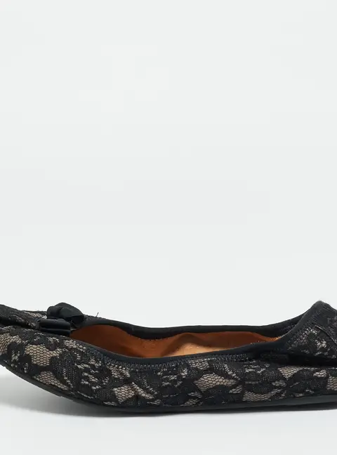 Salvatore Ferragamo My Joy Size 39.5 Black Lace Bow Detail Ballet Flats