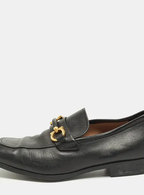 Salvatore Ferragamo Gancini Size 37.5 Black Leather Loafers