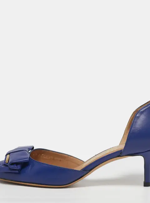 Salvatore Ferragamo Rietta Size 36.5 Blue Leather Bow D'orsay Pumps