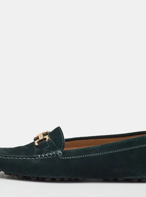 Salvatore Ferragamo Gancini Size 35 Dark Green Suede Slip On Loafers