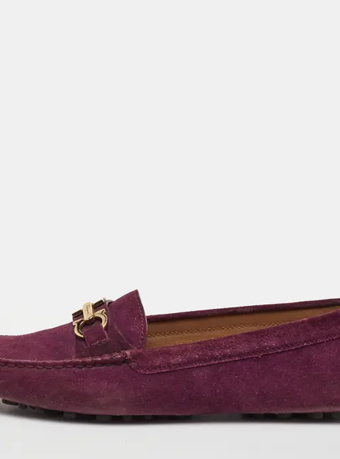 Salvatore Ferragamo Gancini Size 35 Dark Purple Suede Slip On Loafers
