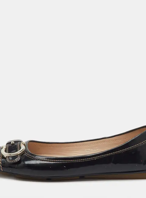 Salvatore Ferragamo Black Patent Leather Gancio Ballet Flats Size 38.5