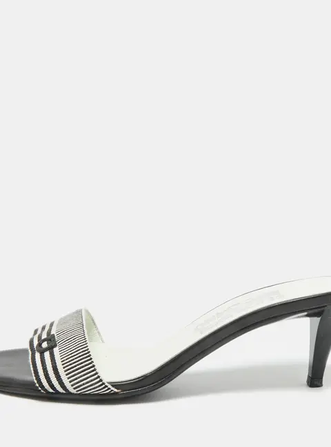 Salvatore Ferragamo Black/White Canvas Slide Sandals Size 37