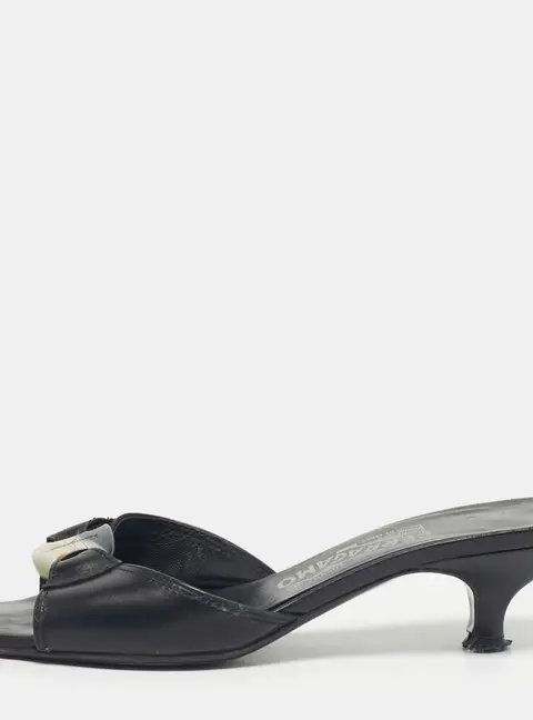 Salvatore Ferragamo Black Leather Slide Sandals Size 36.5