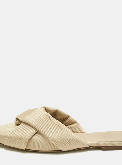 Salvatore Ferragamo Beige Grosgrain Flat Mules Size 39.5