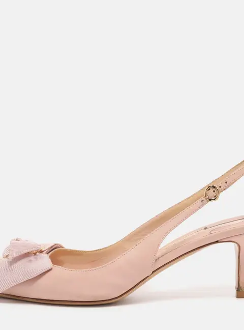 Salvatore Ferragamo Pink Leather Bow Slingback Sandals Size 37.5