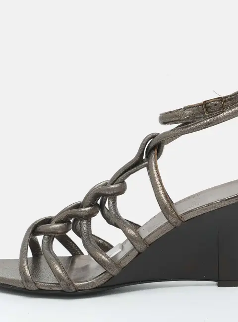 Salvatore Ferragamo Size 40 Metallic Leather Wedge Sandals