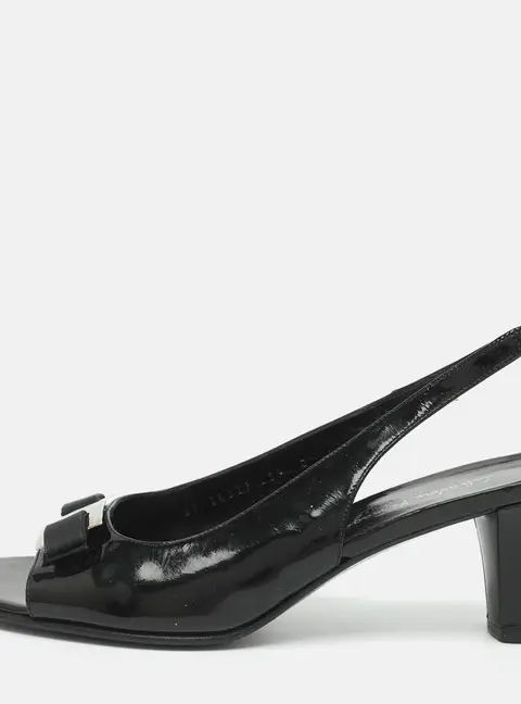 Salvatore Ferragamo Size 38.5 Black Patent Leather Slingback Sandals