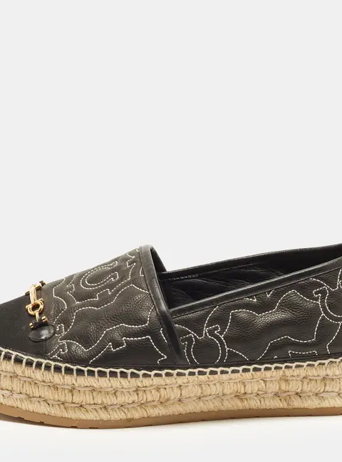 Salvatore Ferragamo Susana Size 40 Black Leather Espadrille Flats