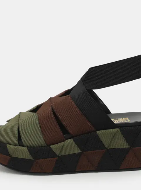 Salvatore Ferragamo Elettra Size 37 Tricolor Canvas Slingback Sandals