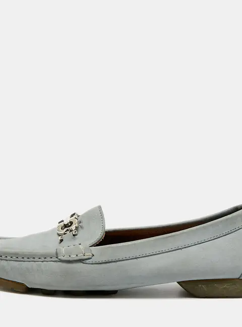 Salvatore Ferragamo Gancini Size 39.5 Light Blue Nubuck Leather Penny Loafers