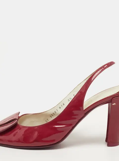 Salvatore Ferragamo Vara Bow Size 39 Red Patent Leather Peep Toe Slingback Pumps