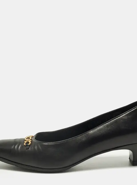 Salvatore Ferragamo Vara Bow Size 37 Black Leather Block Heel Pumps