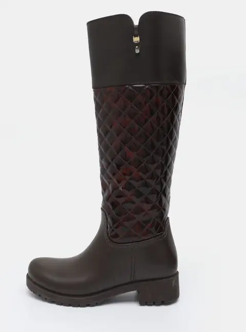 Salvatore Ferragamo Raphael Size 36.5 Brown Leather/Patent Leather and Rubber Rain Boots
