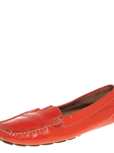 Salvatore Ferragamo Orange Patent Leather Slip On Loafers Size 38.5