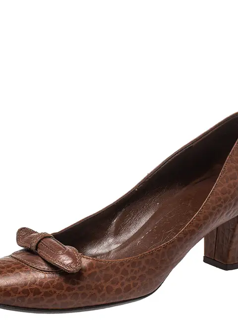 Salvatore Ferragamo Brown Leather Block Heel Pumps Size 38.5