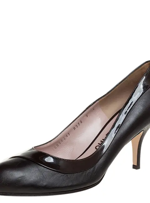 Salvatore Ferragamo Brown Leather and Patent Leather Pumps Size 39.5