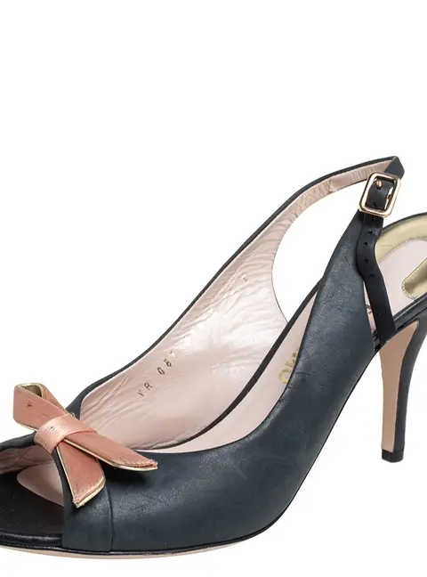 Salvatore Ferragamo Leather Bow Peep Toe Slingback Sandals Size 40.5