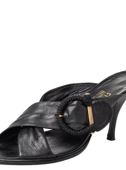 Salvatore Ferragamo Black Leather Mule Sandals Size 40.5