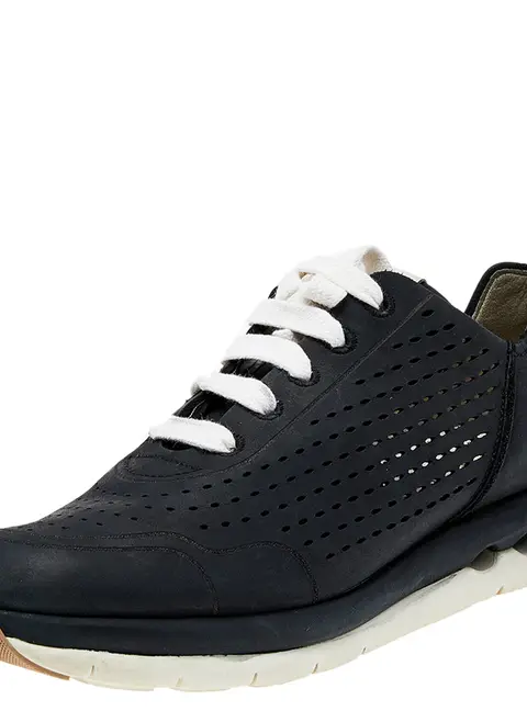 Salvatore Ferragamo Black Leather Low Top Sneakers Size 38