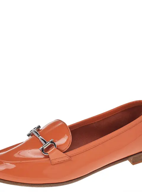 Salvatore Ferragamo Orange Patent Leather Funes Gancio Bit Loafers Size 40.5
