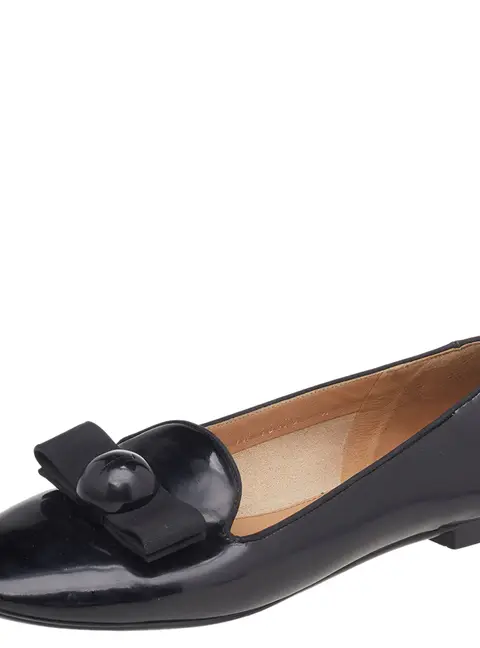 Salvatore Ferragamo Black Patent Leather Bow Smoking Slippers Size 37