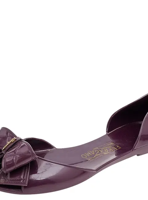 Salvatore Ferragamo Purple Jelly Bow Flat Sandals Size 39.5