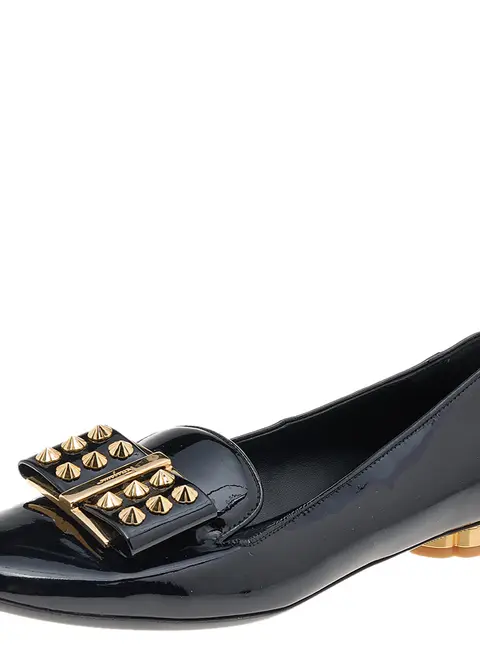 Salvatore Ferragamo Black Patent Leather Smoking Slippers Size 36.5