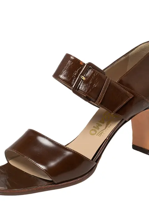 Salvatore Ferragamo Brown Leather Buckle Straps Sandals Size 37.5