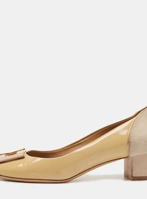 Salvatore Ferragamo Two Tone Patent Leather and Suede Pumps Size 37