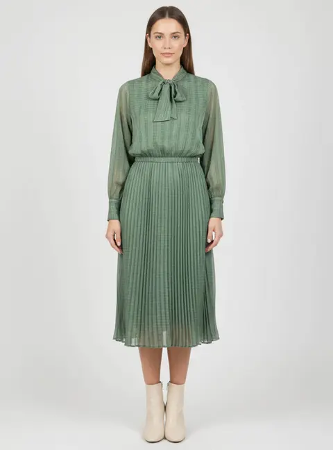 Sams&oslash;e & Sams&oslash;e Green Textured Satin Dorothe Dress 14018 XS/S