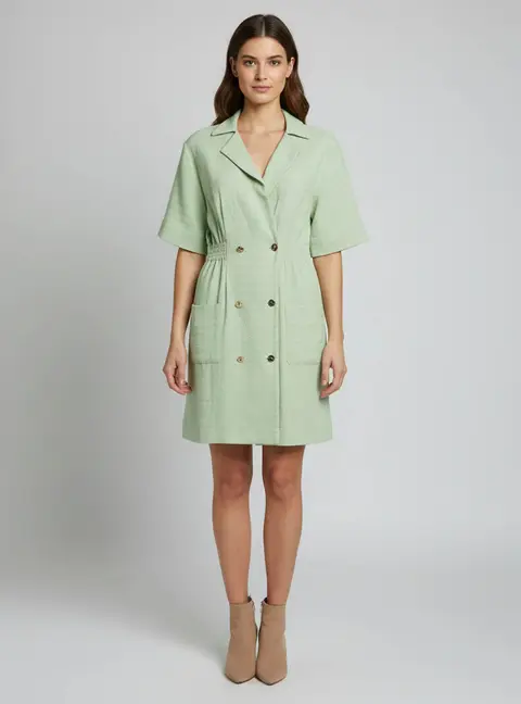 Sandro Light Green Tweed Double Breasted Alize Shirtdress L