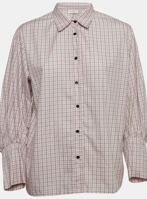 Sandro Pink Checkered Cotton Puff Sleeves Shirt L