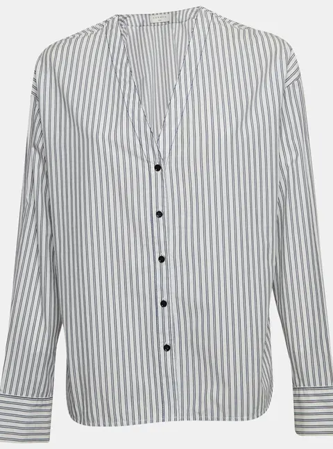 Sandro White Pinstripe V-Neck Top L