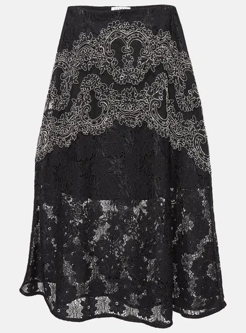 Sandro Black Lace Embroidered Midi Skirt M