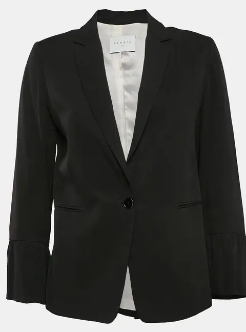 Sandro Black Gabardine Single Breasted Blazer M
