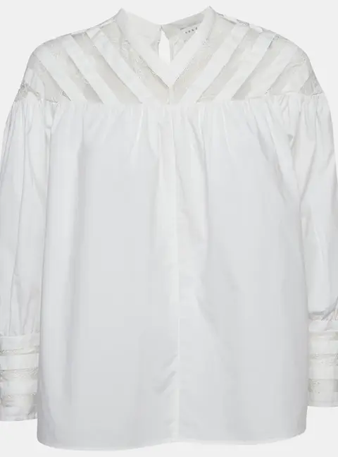 Sandro White Cotton Lace Trimmed A-Line Blouse L