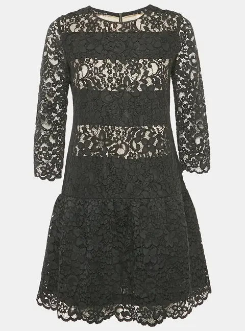 Sandro Black Lace Sheer Pleated Mini Dress S