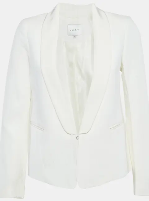 Sandro White Jacquard Shawl Collar Jacket S