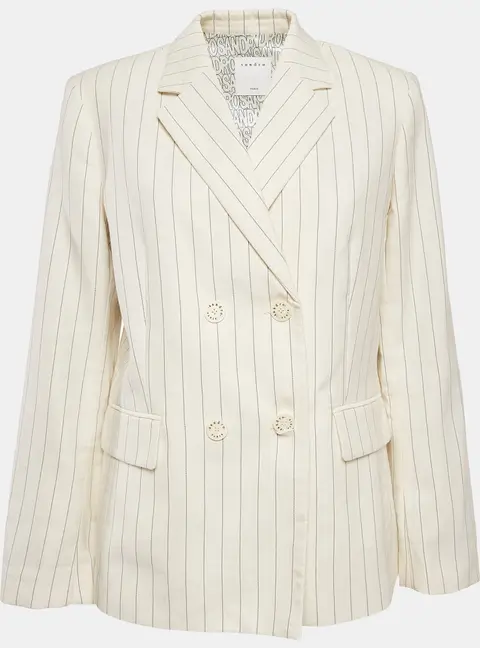 Sandro Off-White Striped Cotton Blend Double Breasted Blazer XL