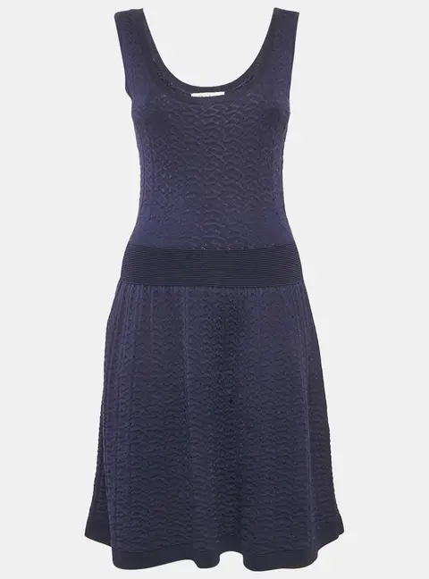 Sandro Navy Blue Patterned Knit Sleeveless Mini Dress M