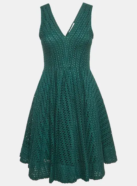 Sandro Green Crochet V-Neck Fit and Flare Mini Dress L