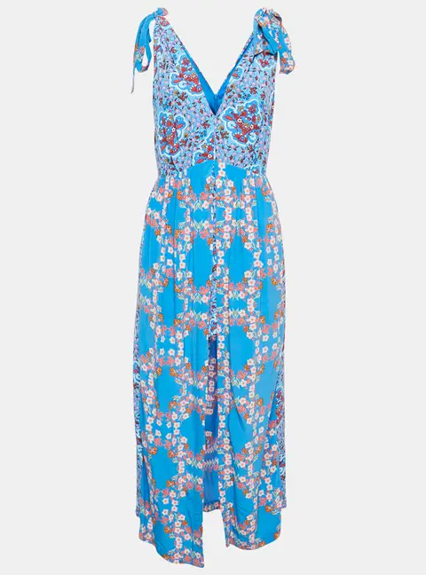 Sandro Navy Blue Floral Print Crepe Layered Midi Dress M