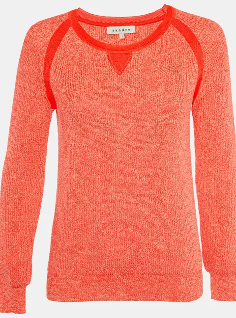 Sandro Orange Heavy Cotton and Polyester Knit Crew Neck Sweater S