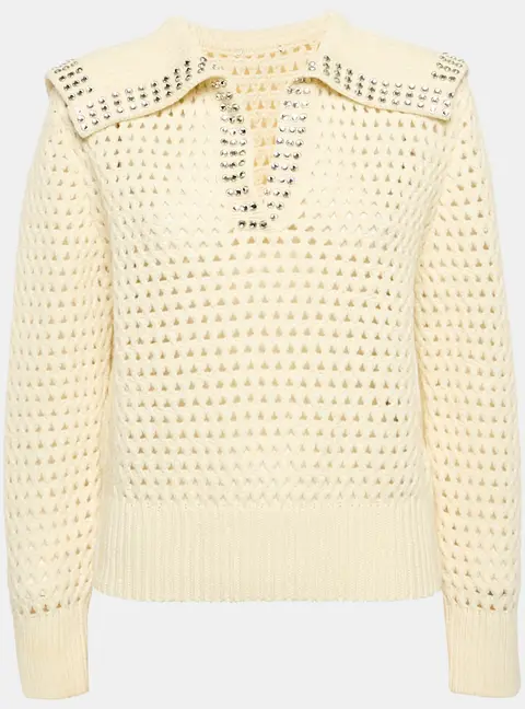 Sandro Cream Rhinestone Embellished Crochet Sweatshirt XS