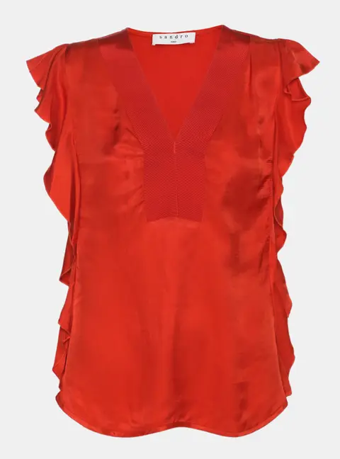 Sandro Orange Crepe Ruffled Top S