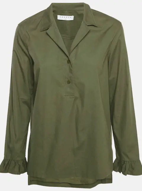 Sandro Olive Green Cotton Long Sleeve Top L