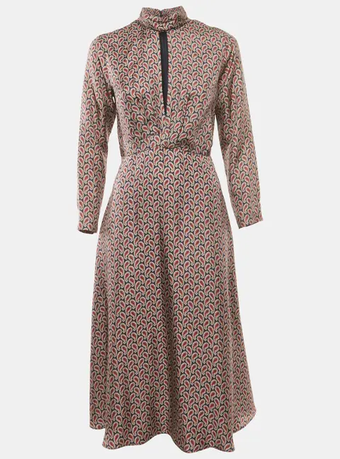 Sandro Navy Blue & Red Paisley Printed Silk High Neck Maxi Dress XS